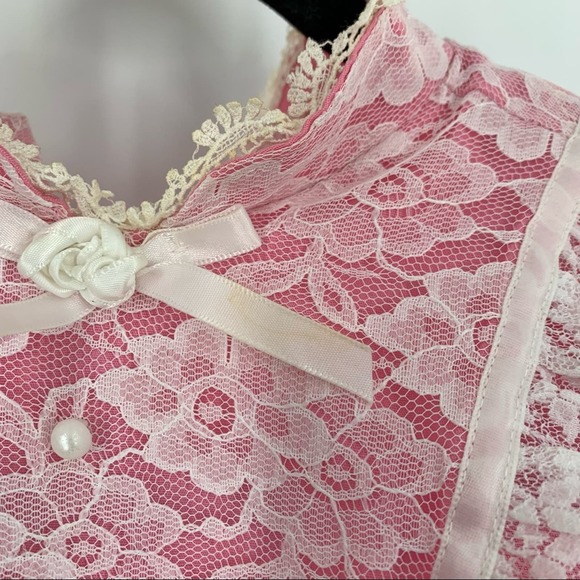 Vintage Mini World Girls Dress Size 6 Pink Ruffle Long Sleeves Party Full Circle - Picture 9 of 15